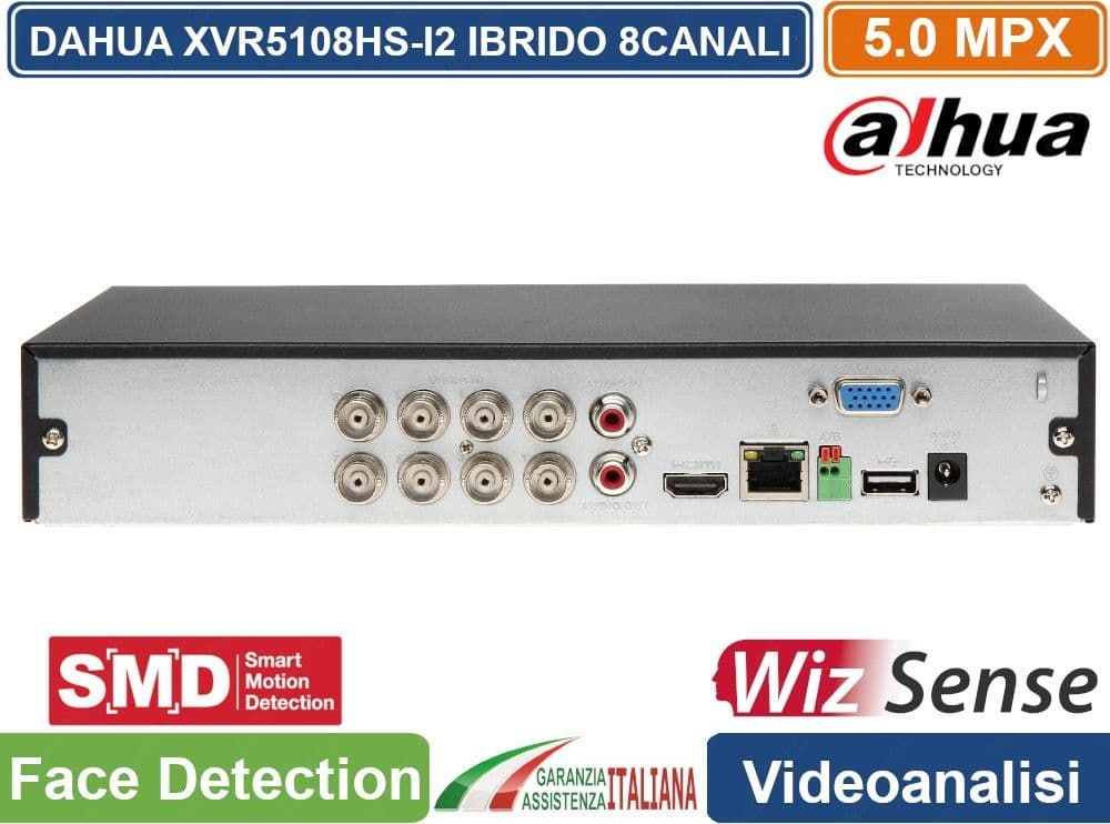 DAHUA SERIES AI 1U WIZSENSE PENTA-BRID 2K HD+ 8CH 5M-N 5IN1 HDCVI/AHD/HDTVI/PAL/IP AI-CODING P2P SMD PLUS FACE DETECTION ALLARME IVS IOT - 3