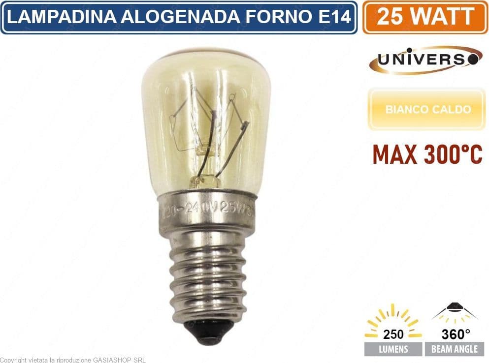 LAMPADINA ALOGENA DA FORNO ATTACCO E14 25W MAX 300°C - 2