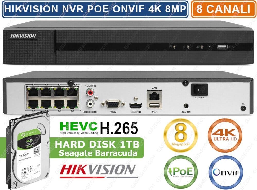 HIKVISION HWN-4108MH-8P NVR 4K HD 8CH 8MPX ONVIF POE H.265+ 80MBPS CLOUD P2P - 2