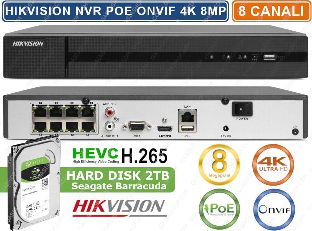 HIKVISION HWN-4108MH-8P NVR 4K HD 8CH 8MPX ONVIF POE H.265+ 80MBPS CLOUD P2P - 3
