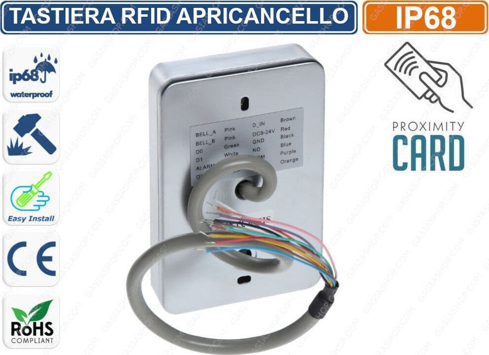 TASTIERA METALLO RFID APRICANCELLO SERRATURA A COMBINAZIONE TAG BADGE IP68 - 2