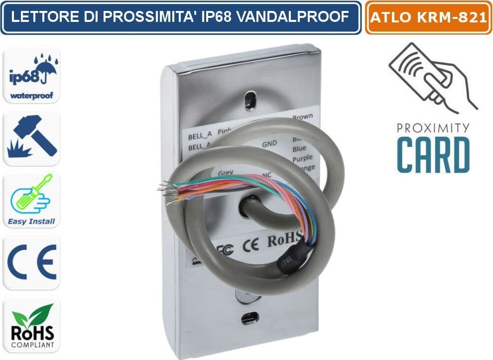 LETTORE METALLICO DI PROSSIMITA' PER SCHEDE TAG RFID ANTIVANDALO IP68 125KHZ - 3