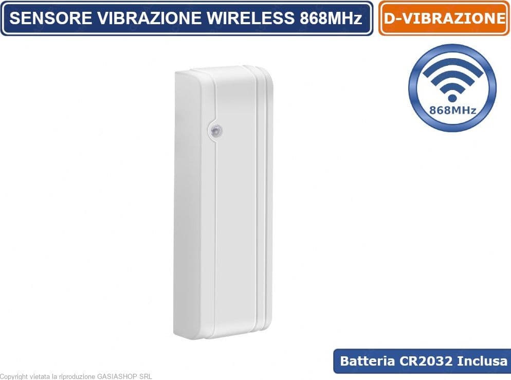 SENSORE VIBRAZIONE ROTTURA VETRI WIRELESS 868 MHz ANTIFURTO ALLARME