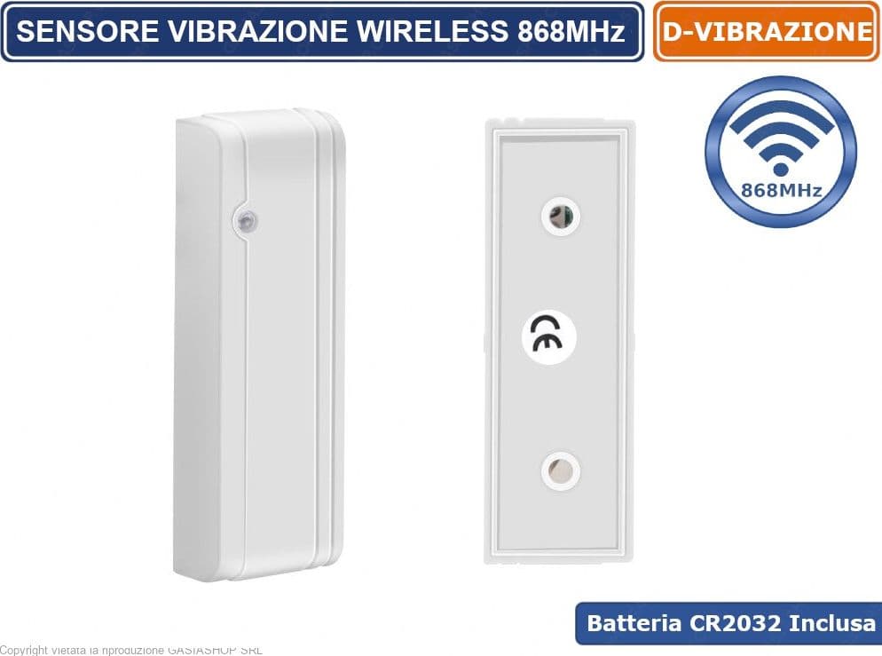 SENSORE VIBRAZIONE ROTTURA VETRI WIRELESS 868 MHz ANTIFURTO ALLARME - 2