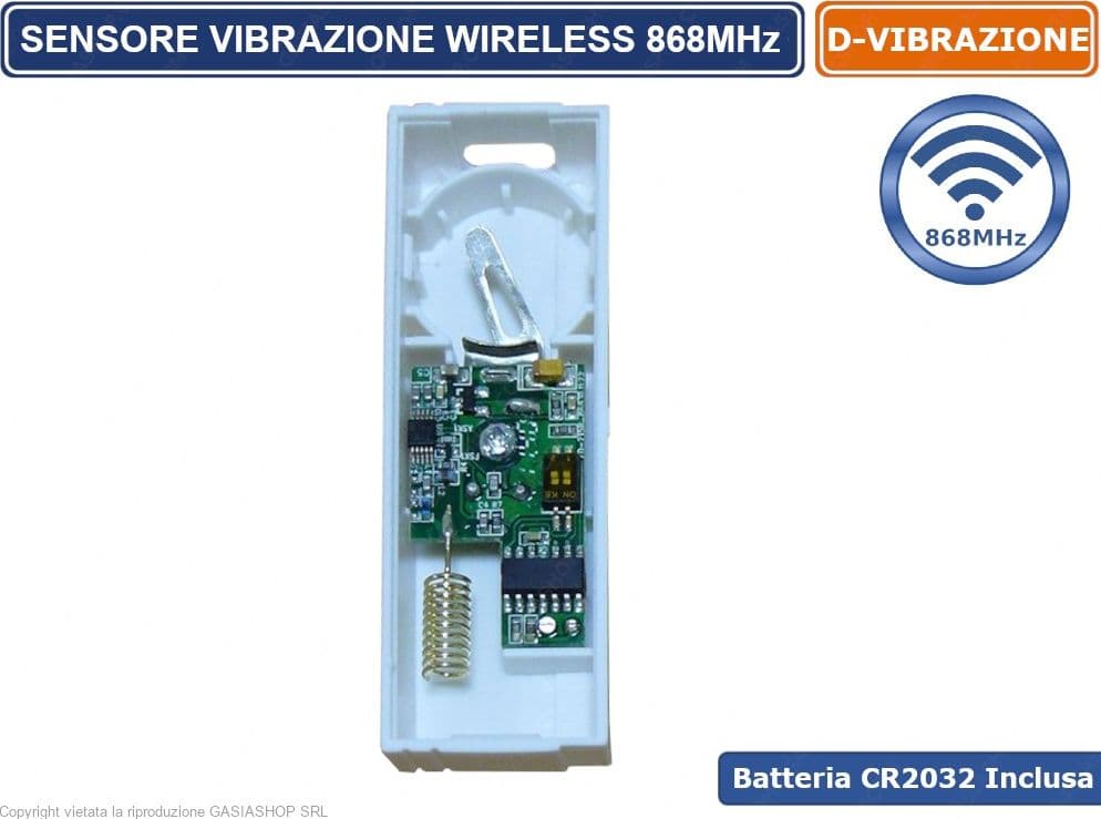 SENSORE VIBRAZIONE ROTTURA VETRI WIRELESS 868 MHz ANTIFURTO ALLARME - 3