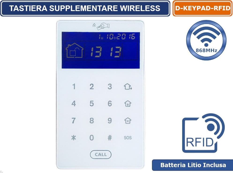 TASTIERA KEYPAD-RFID WIRELESS 868 MHZ TOUCH SCREEN PER CENTRALE DEFENDER