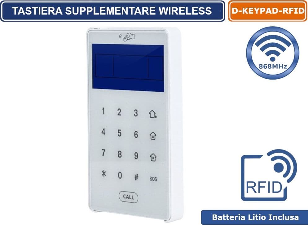 TASTIERA KEYPAD-RFID WIRELESS 868 MHZ TOUCH SCREEN PER CENTRALE DEFENDER - 2