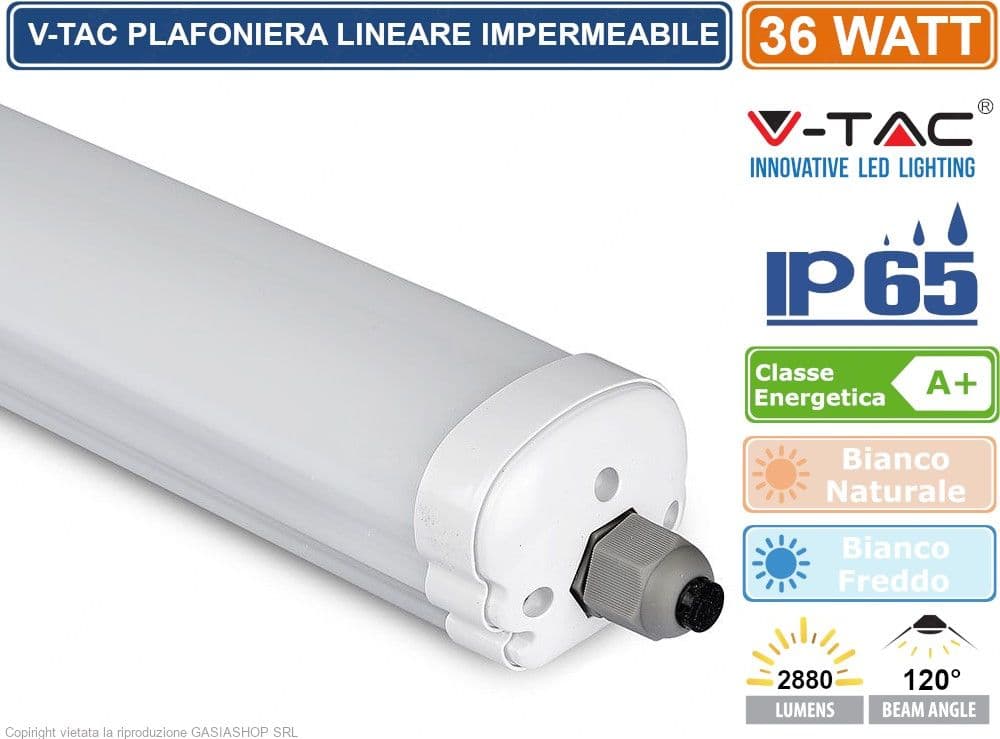 V-TAC VT-1249 TUBO LED PLAFONIERA 36W LAMPADINA 120CM IMPERMEABILE - SKU 216285 / 216284