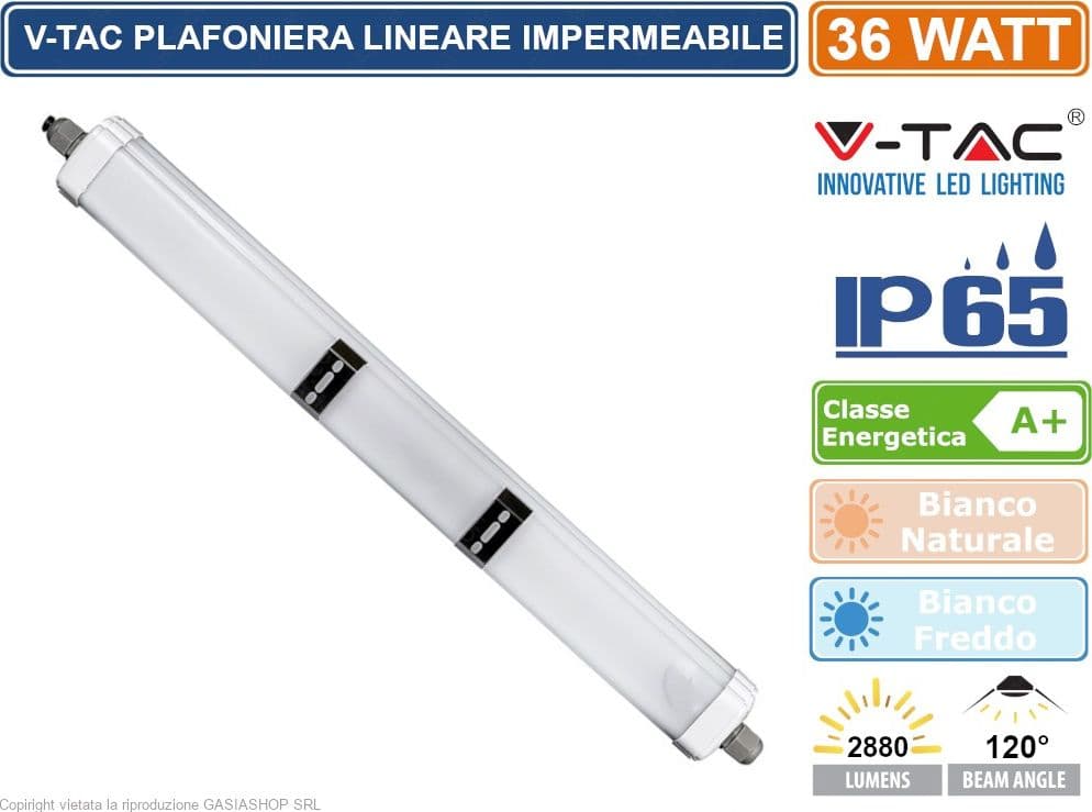 V-TAC VT-1249 TUBO LED PLAFONIERA 36W LAMPADINA 120CM IMPERMEABILE - SKU 216285 / 216284 - 4
