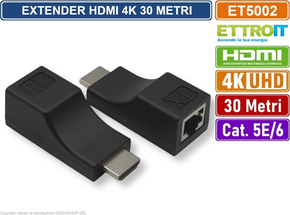 ETTROIT ET5002 EXTENDER ESTENSORE HDMI SU CAVO LAN CAT 5E CAT6 ULTRA HD 4K FINO A 30 METRI - 2