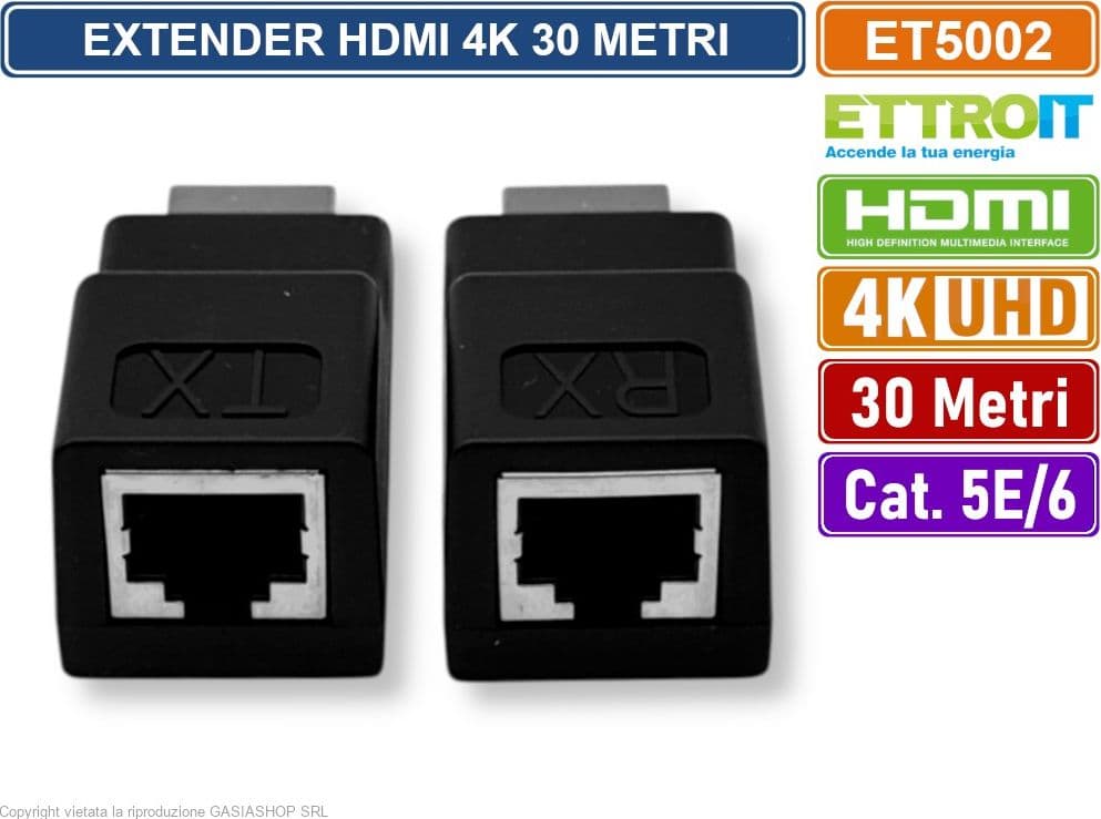 ETTROIT ET5002 EXTENDER ESTENSORE HDMI SU CAVO LAN CAT 5E CAT6 ULTRA HD 4K FINO A 30 METRI - 3