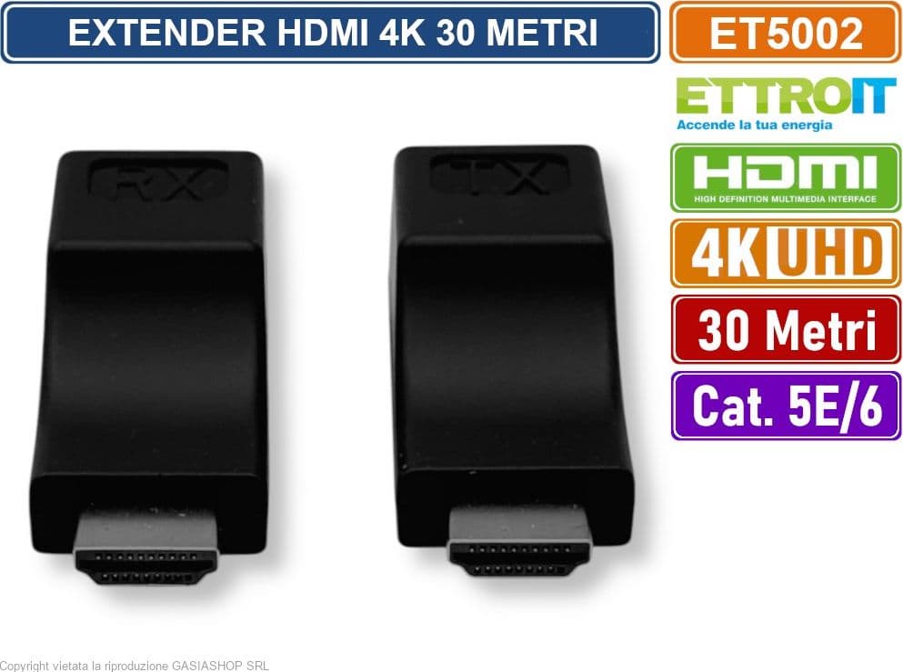 ETTROIT ET5002 EXTENDER ESTENSORE HDMI SU CAVO LAN CAT 5E CAT6 ULTRA HD 4K FINO A 30 METRI - 4