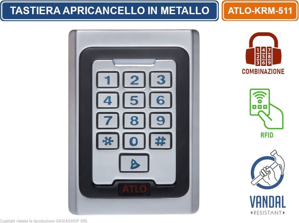 TASTIERA METALLO RFID APRICANCELLO SERRATURA A COMBINAZIONE TAG BADGE IP40 - 2