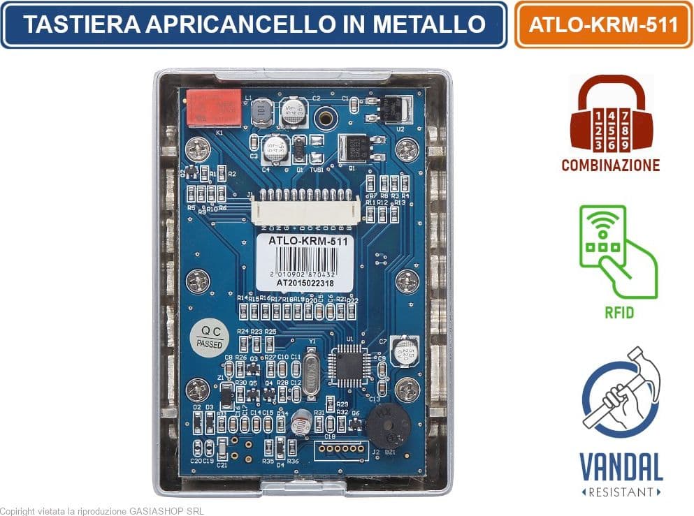 TASTIERA METALLO RFID APRICANCELLO SERRATURA A COMBINAZIONE TAG BADGE IP40 - 3