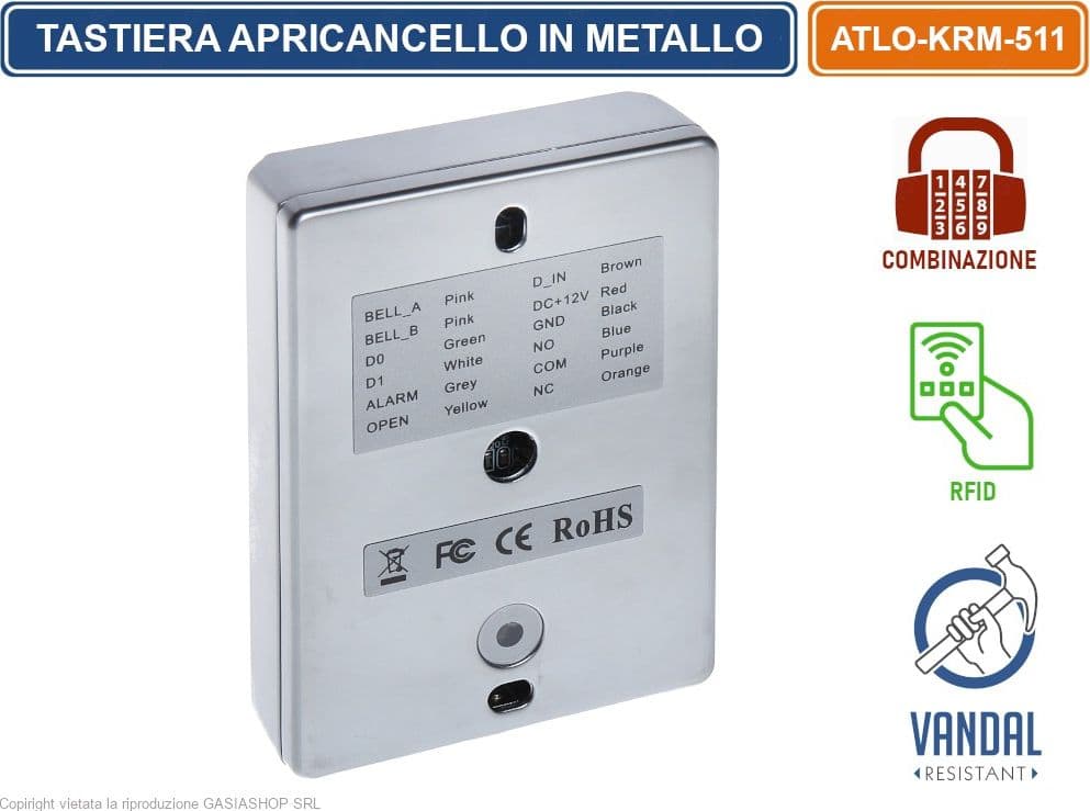 TASTIERA METALLO RFID APRICANCELLO SERRATURA A COMBINAZIONE TAG BADGE IP40 - 4