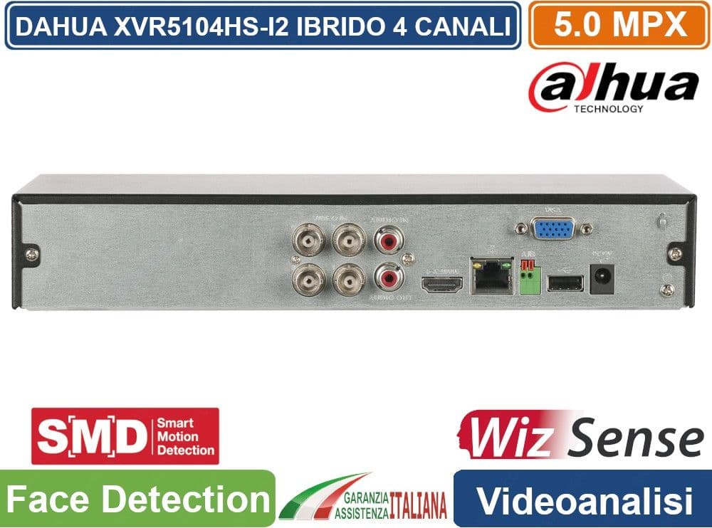 DAHUA SERIES AI 1U WIZSENSE PENTA-BRID 2K HD+ 4CH 5M-N 5IN1 HDCVI/AHD/HDTVI/PAL/IP AI-CODING P2P SMD PLUS FACE DETECTION ALLARME IVS IOT - 3