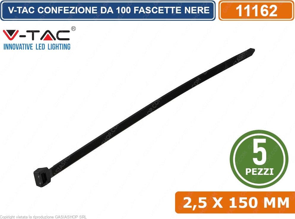 V-TAC CONFEZIONE DA 500 FASCETTE STRINGICAVO AUTOBLOCCANTI IN NYLON NERO 2,5 X 150 MM - SKU 11162 - 2