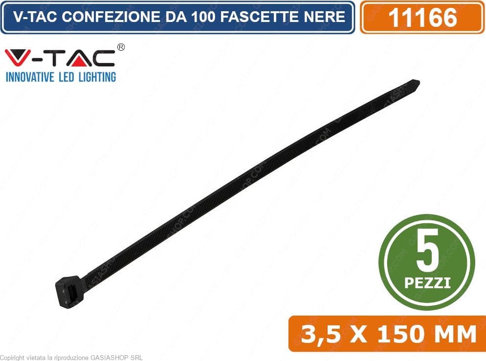 V-TAC CONFEZIONE DA 500 FASCETTE STRINGICAVO AUTOBLOCCANTI IN NYLON NERO 3,5 X 150 MM - SKU 11166 - 2
