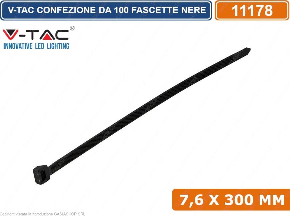 V-TAC CONFEZIONE DA 100 FASCETTE STRINGICAVO AUTOBLOCCANTI IN NYLON NERO 7,6 X 300 MM - SKU 11178 - 2