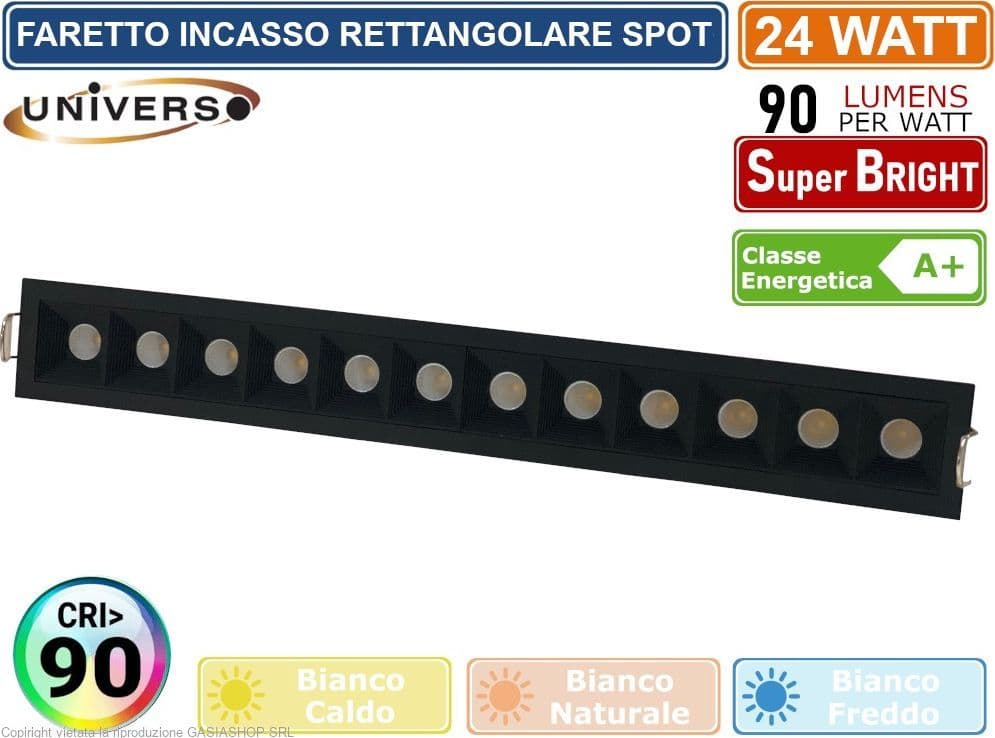 FARETTO INCASSO RETTANGOLARE SPOT COB LED 24W DA INCASSO CRI >90 2200 LUMEN UGR<19 - 3