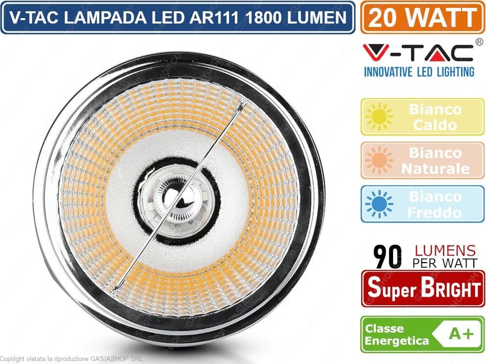 V-TAC VT-1121 LAMPADINA LED AR111 20W FARETTO DA INCASSO CON 2 RIFLETTORI 20-40° - SKU 212792 / 212793 / 212794 - 2