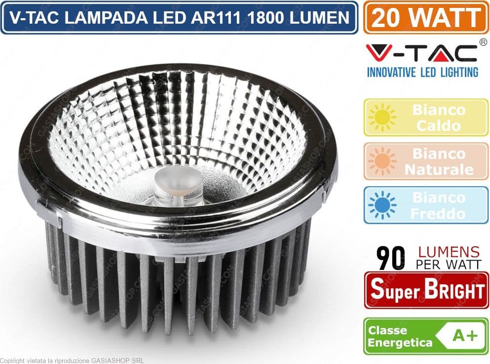 V-TAC VT-1121 LAMPADINA LED AR111 20W FARETTO DA INCASSO CON 2 RIFLETTORI 20-40° - SKU 212792 / 212793 / 212794 - 3