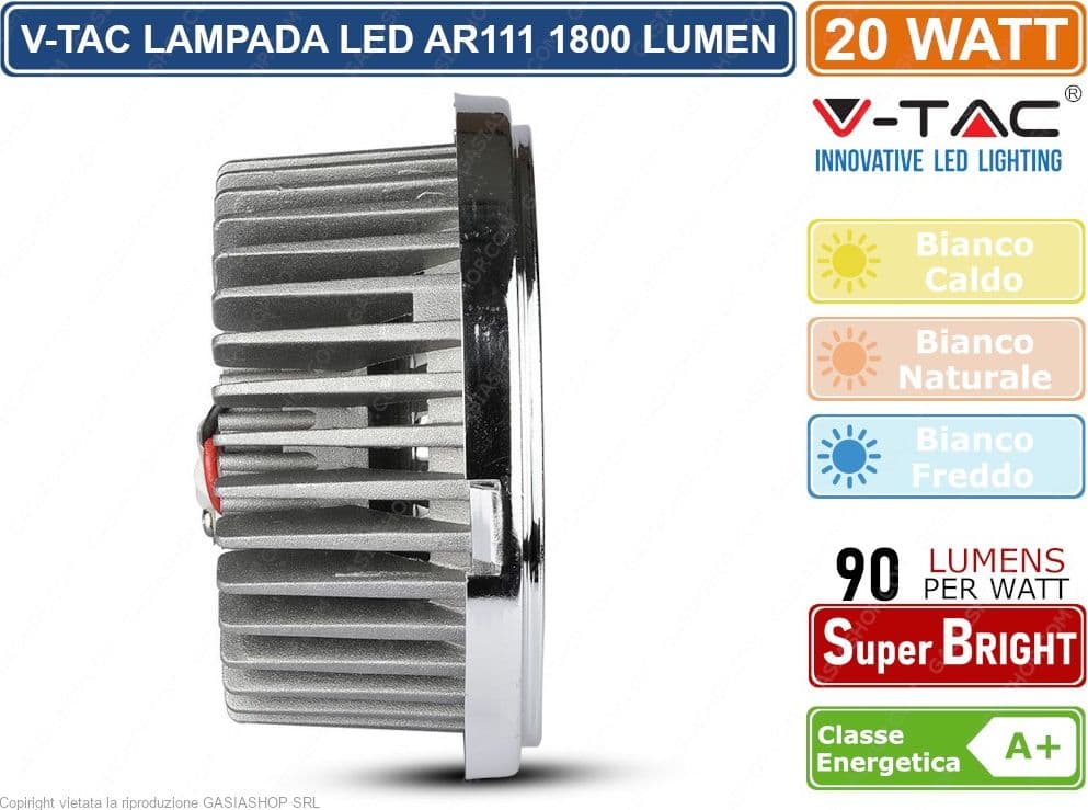 V-TAC VT-1121 LAMPADINA LED AR111 20W FARETTO DA INCASSO CON 2 RIFLETTORI 20-40° - SKU 212792 / 212793 / 212794 - 4