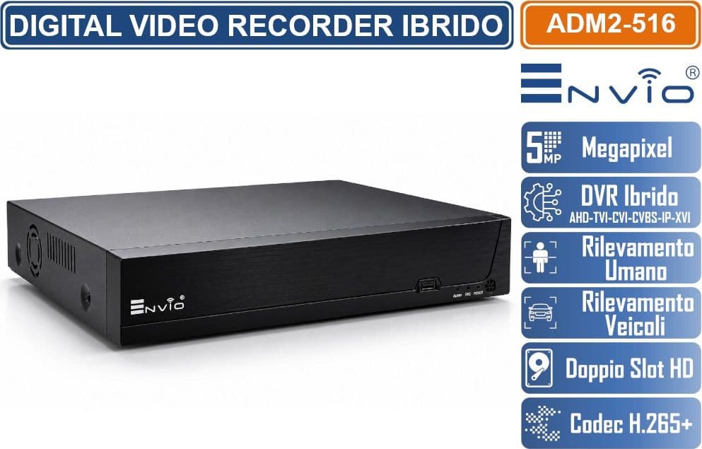 XVR DVR 6IN1 ENVIO 16 CANALI 5MP AHD CVI TVI CVBS XVI IP CON HUMAN DETECTION VIDEOANALISI H.265+ DOPPIO SLOT HD - 2