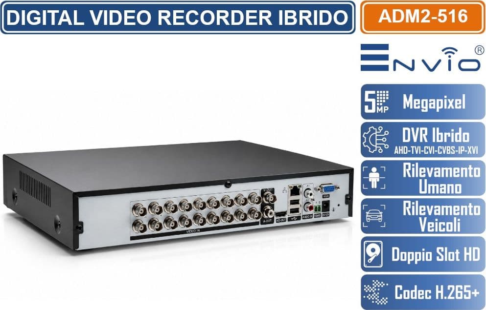 XVR DVR 6IN1 ENVIO 16 CANALI 5MP AHD CVI TVI CVBS XVI IP CON HUMAN DETECTION VIDEOANALISI H.265+ DOPPIO SLOT HD - 3