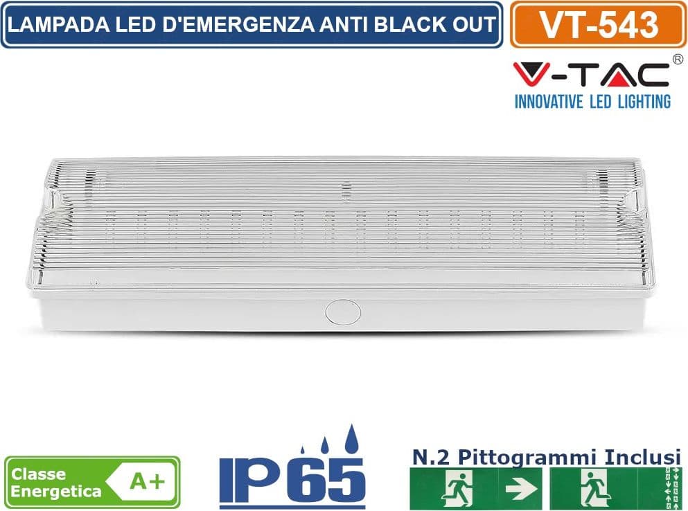 V-TAC VT-543 LAMPADA LED D'EMERGENZA ANTI BLACK OUT GRADO PROTEZIONE IP65 - SKU 83111 - 2