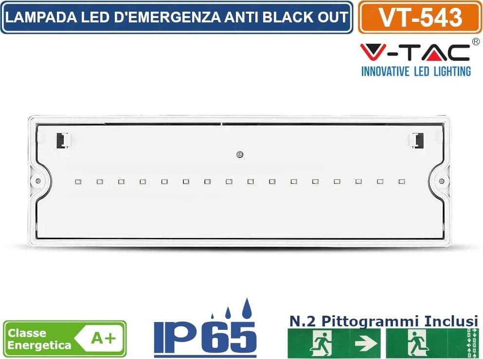 V-TAC VT-543 LAMPADA LED D'EMERGENZA ANTI BLACK OUT GRADO PROTEZIONE IP65 - SKU 83111 - 3
