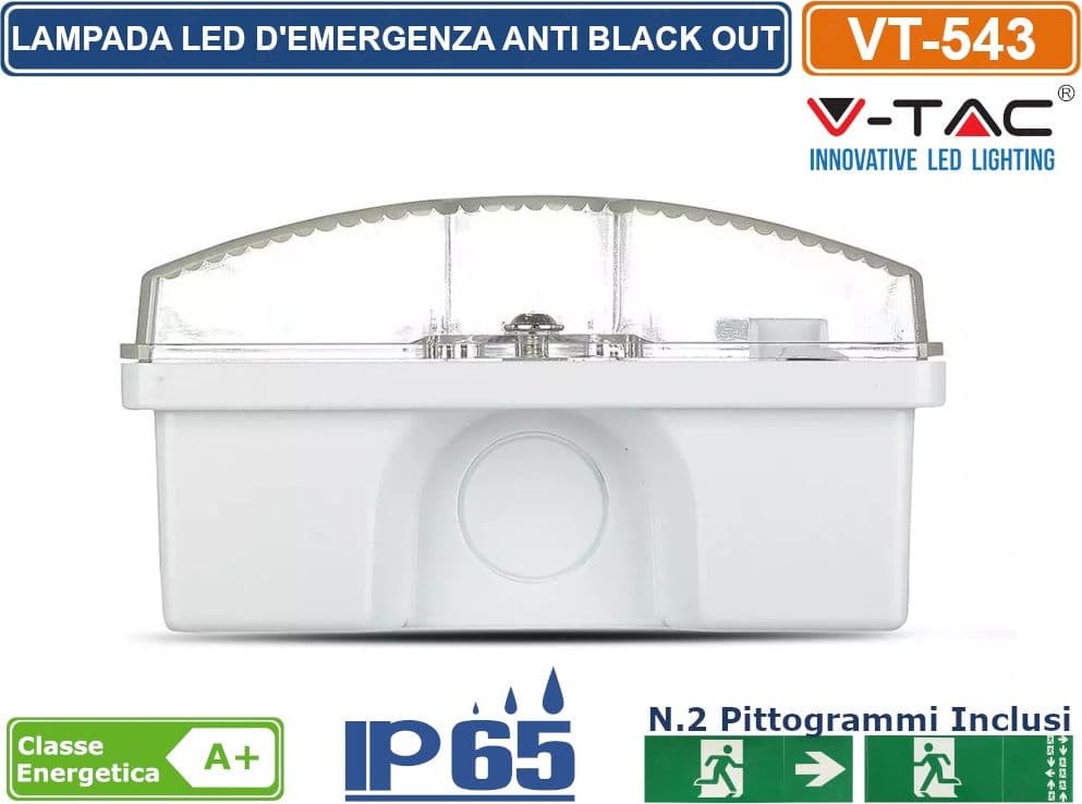 V-TAC VT-543 LAMPADA LED D'EMERGENZA ANTI BLACK OUT GRADO PROTEZIONE IP65 - SKU 83111 - 4