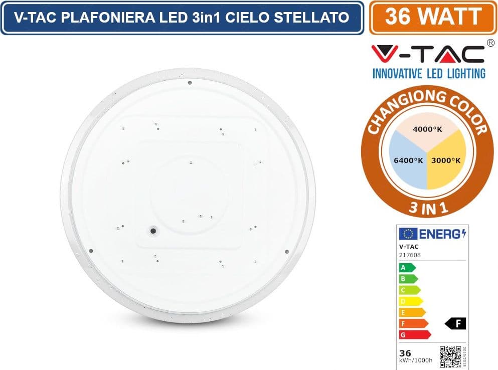 V-TAC VT-8436 PLAFONIERA LED 36W CHANGING COLOR 3IN1 FORMA CIRCOLARE EFFETTO CIELO STELLATO - SKU 217608 - 4