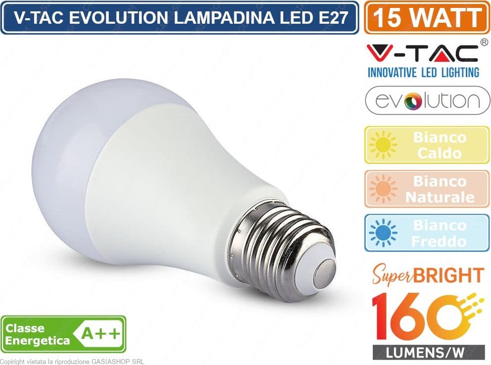 V-TAC EVOLUTION VT-2315 LAMPADINA LED E27 15W BULB A65 2400 LUMEN - SKU 2812 / 2813 / 2814 - 2