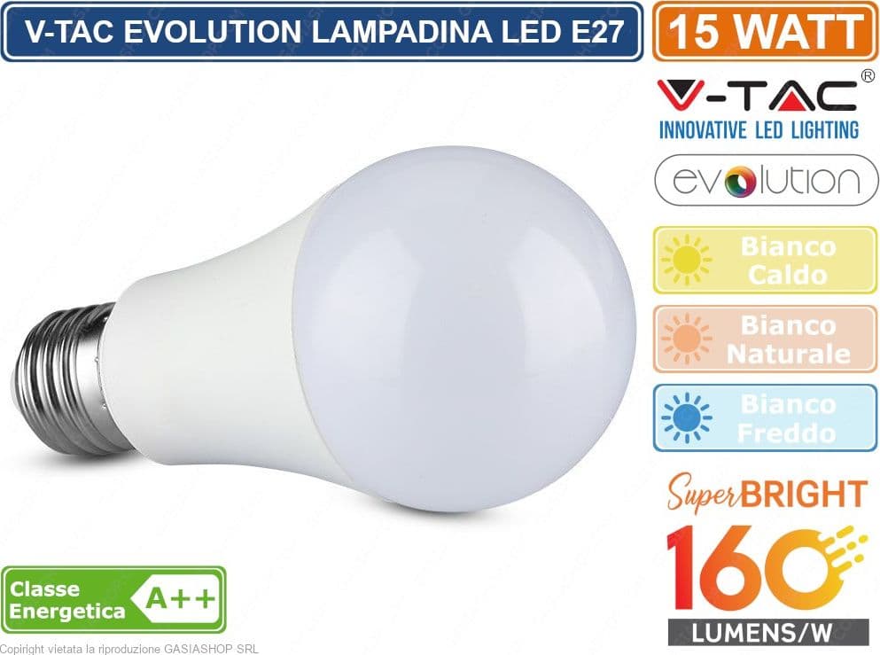 V-TAC EVOLUTION VT-2315 LAMPADINA LED E27 15W BULB A65 2400 LUMEN - SKU 2812 / 2813 / 2814 - 3