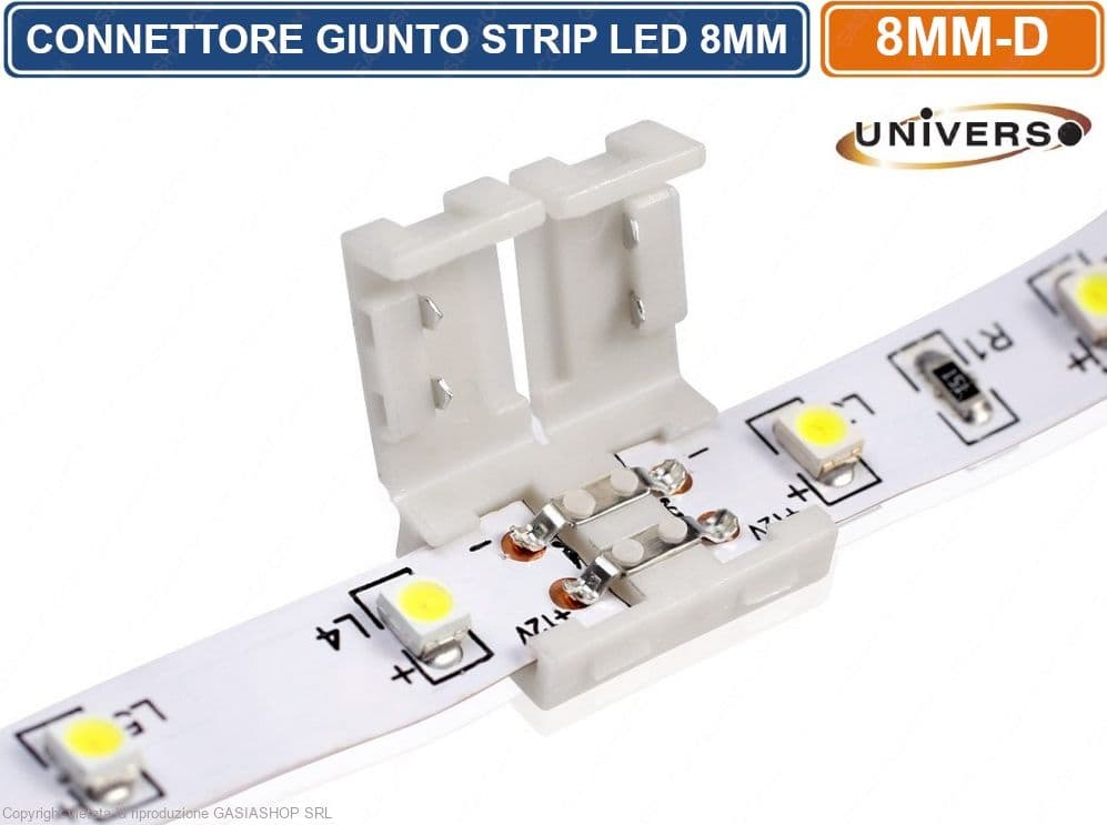 CONFEZIONE 5 PEZZI GIUNTO CONNETTORE PER STRISCIA STRIP LED MONOCOLORE 2 PIN 8MM SPINOTTO 12V/24V SMD - 3