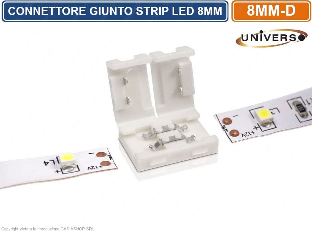 CONFEZIONE 5 PEZZI GIUNTO CONNETTORE PER STRISCIA STRIP LED MONOCOLORE 2 PIN 8MM SPINOTTO 12V/24V SMD - 4