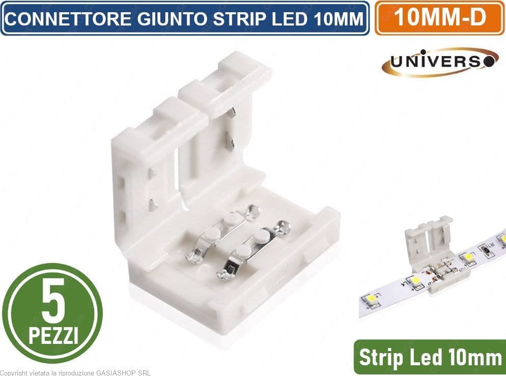 CONFEZIONE 5 PEZZI GIUNTO CONNETTORE PER STRISCIA STRIP LED MONOCOLORE 2 PIN 10MM SPINOTTO 12V/24V SMD - 5
