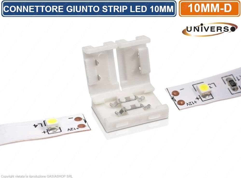 CONFEZIONE 5 PEZZI GIUNTO CONNETTORE PER STRISCIA STRIP LED MONOCOLORE 2 PIN 10MM SPINOTTO 12V/24V SMD - 3