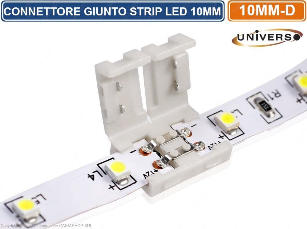 CONFEZIONE 5 PEZZI GIUNTO CONNETTORE PER STRISCIA STRIP LED MONOCOLORE 2 PIN 10MM SPINOTTO 12V/24V SMD - 4