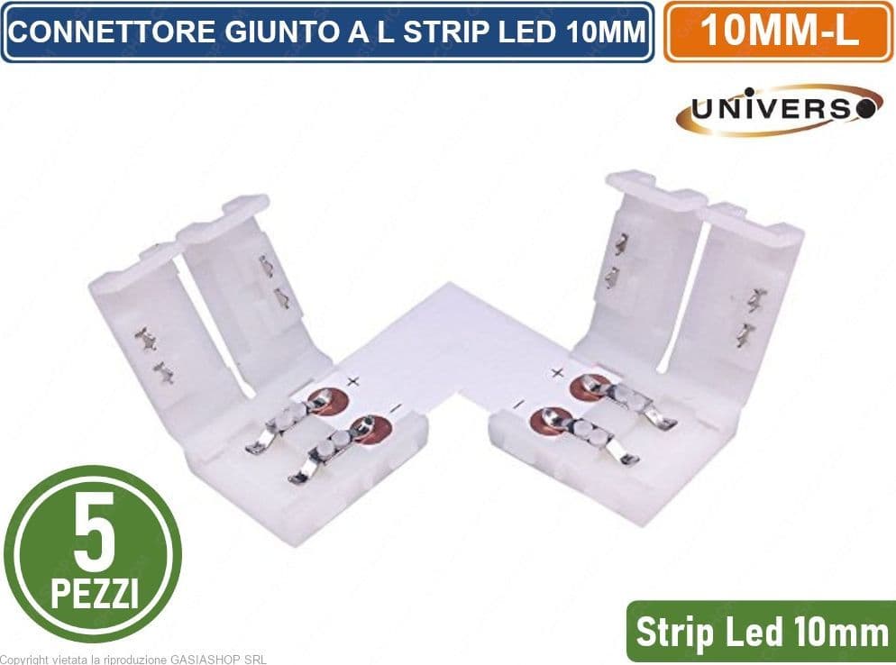 CONFEZIONE 5 PEZZI CONNETTORE ANGOLARE PER STRISCIA STRIP LED MONOCOLORE 2 PIN 10MM SPINOTTO 12V/24V SMD - 2