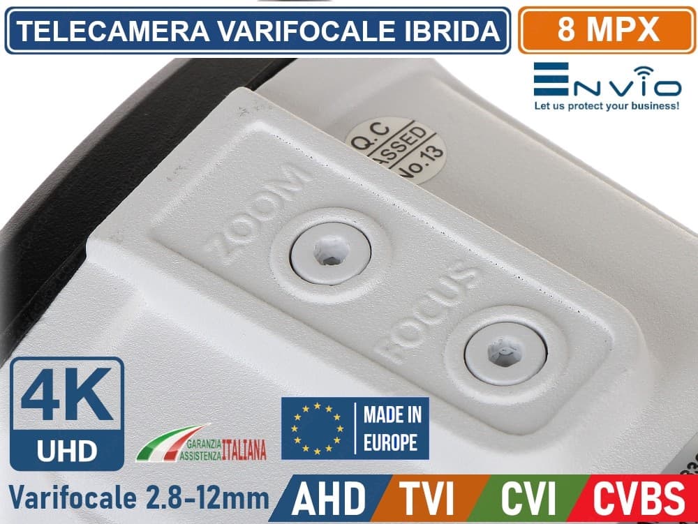 TELECAMERA IBRIDA BULLET VARIFOCALE  4IN1 AHD CVI TVI CVBS 4K ULTRA HD 8MP IP66 - 4