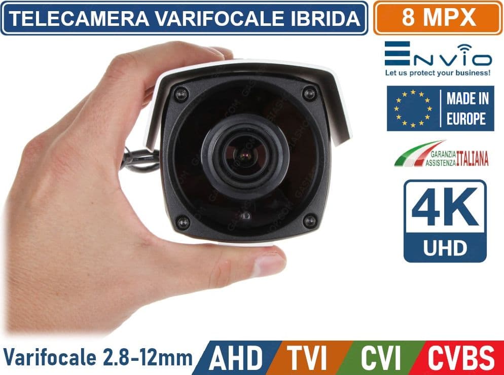 TELECAMERA IBRIDA BULLET VARIFOCALE  4IN1 AHD CVI TVI CVBS 4K ULTRA HD 8MP IP66 - 5