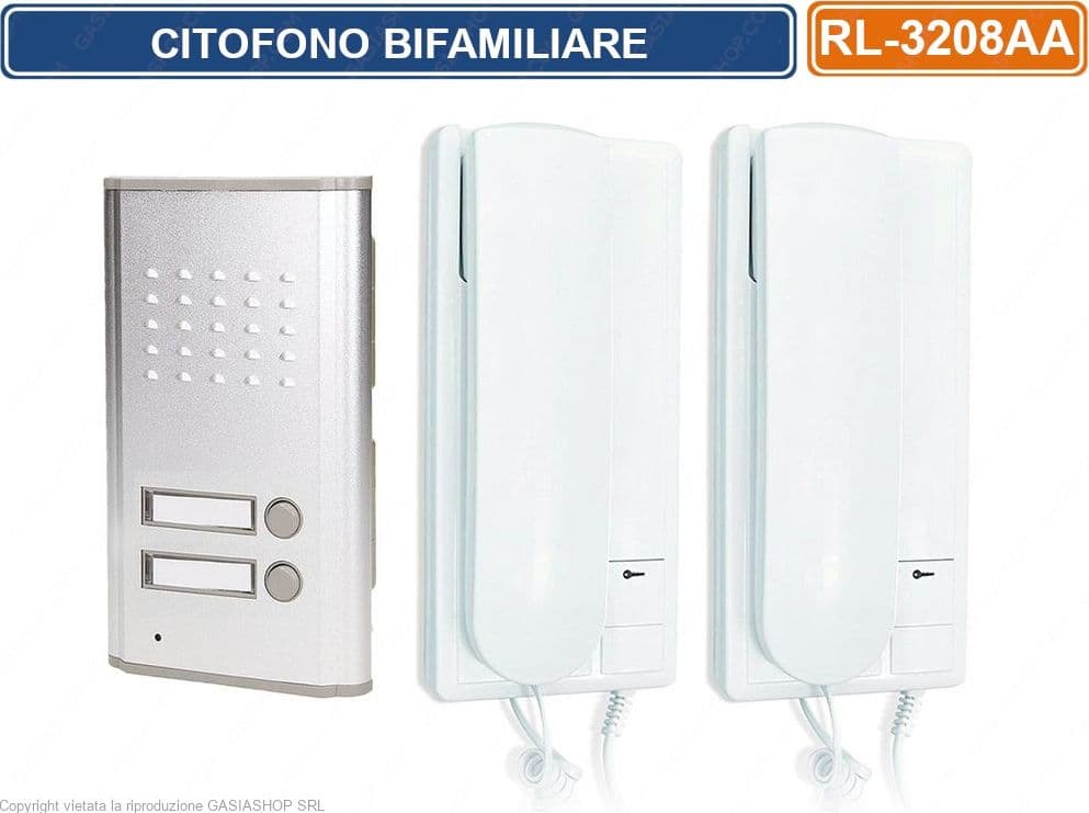 KIT CITOFONO BIFAMILIARE COMPLETO DI POSTO ESTERNO ED INTERNO 2/4 FILI APRIPORTA CANCELLO