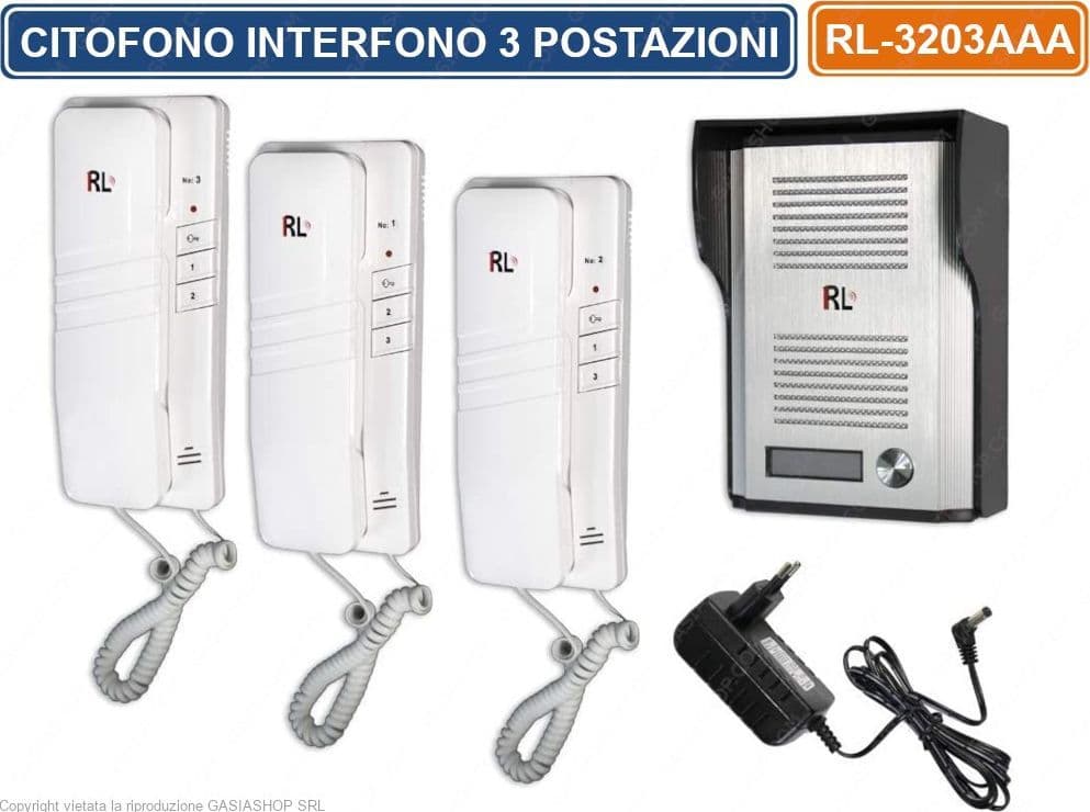 CITOFONO INTERFONO DA PARETE 3 POSTAZIONI DA INTERNO INTERCOMUNICANTI CON MODULO ESTERNO - 3