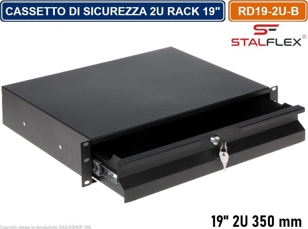 CASSETTO DOPPIO PER ALLOGGIAMENTO DI SICUREZZA ARMADIO RACK 19" 2U COLORE NERO - 5
