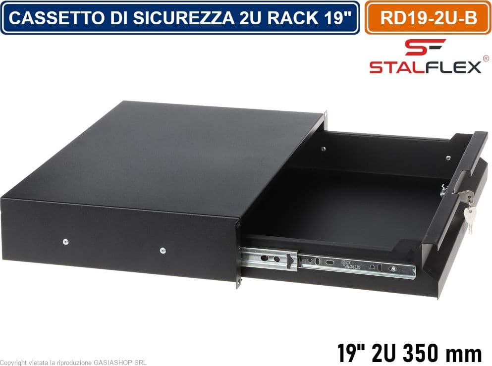 CASSETTO DOPPIO PER ALLOGGIAMENTO DI SICUREZZA ARMADIO RACK 19" 2U COLORE NERO - 2
