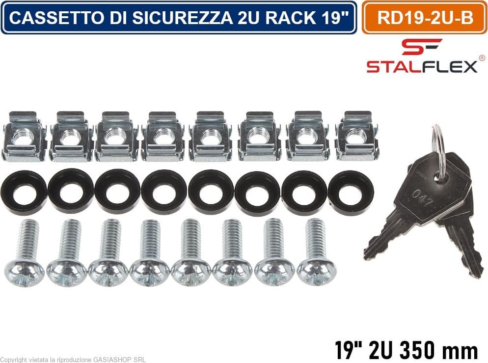 CASSETTO DOPPIO PER ALLOGGIAMENTO DI SICUREZZA ARMADIO RACK 19" 2U COLORE NERO - 4