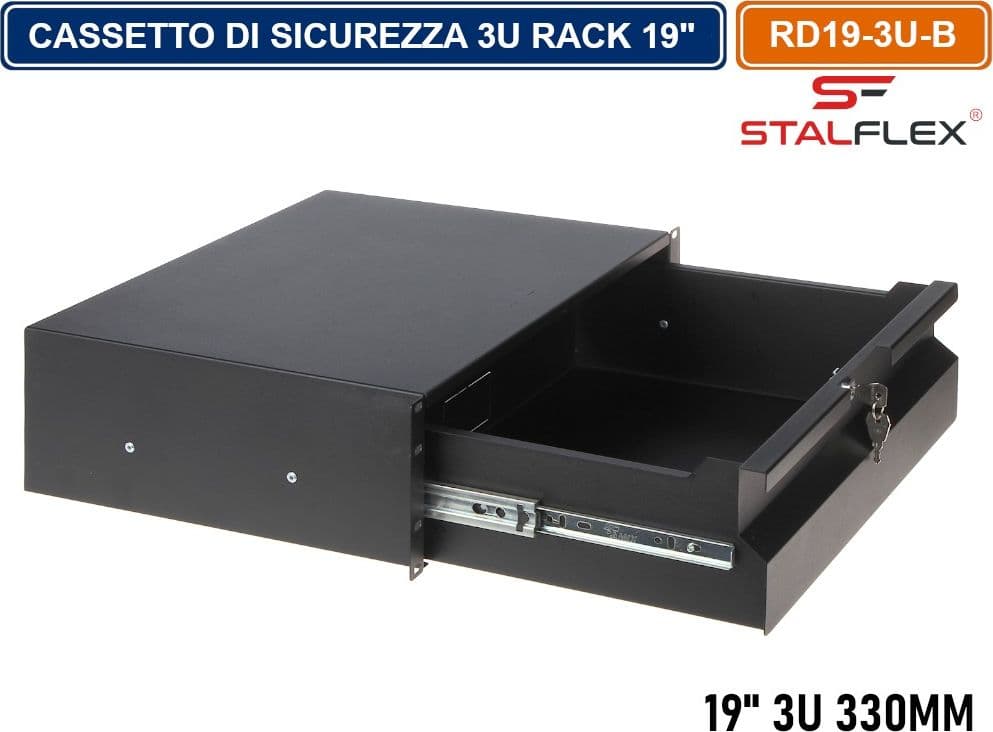 CASSETTO DOPPIO PER ALLOGGIAMENTO DI SICUREZZA ARMADIO RACK 19" 3U COLORE NERO - 2