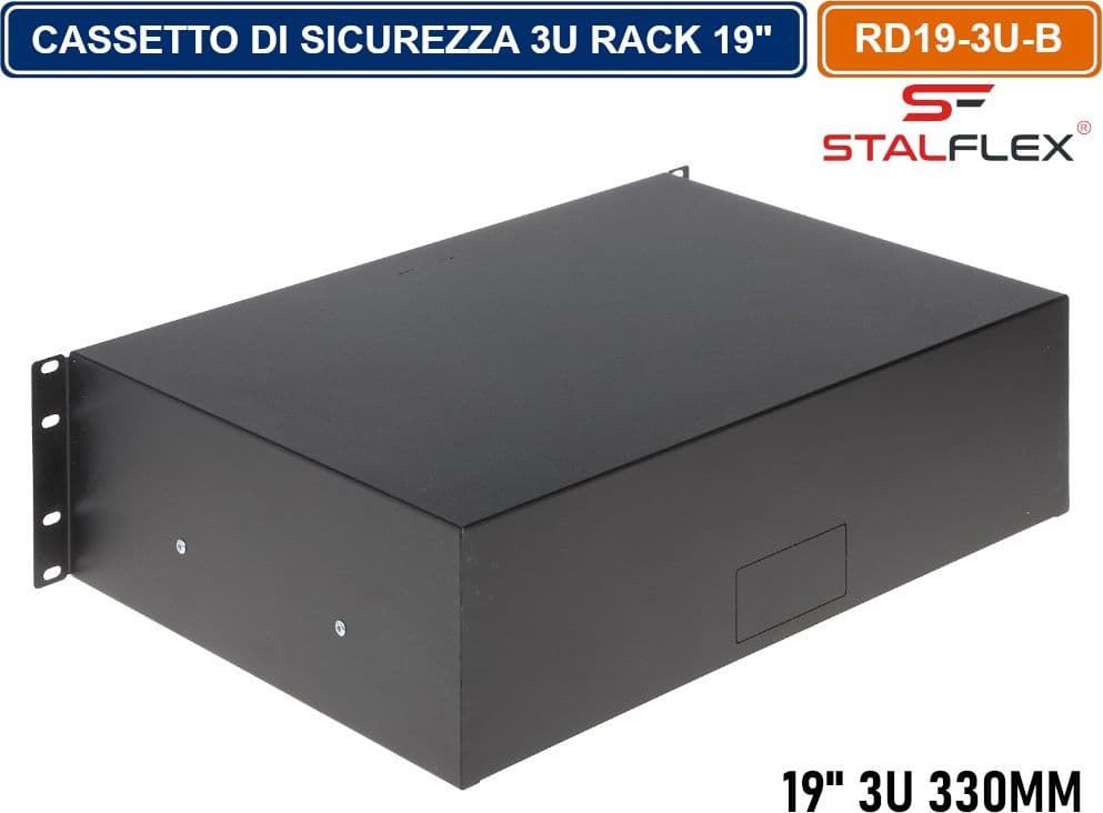 CASSETTO DOPPIO PER ALLOGGIAMENTO DI SICUREZZA ARMADIO RACK 19" 3U COLORE NERO - 3